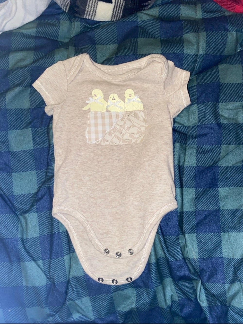 Beige Baby Onesie with Yellow Chick Applique - Kids One Piece